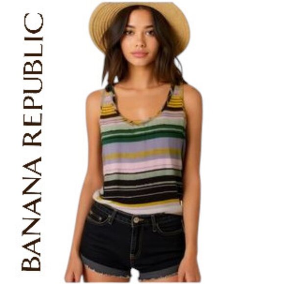 🥑NWT Banana Republic Striped Racerback Lightweight Formal Tank Top %100 Viscose - Picture 1 of 16